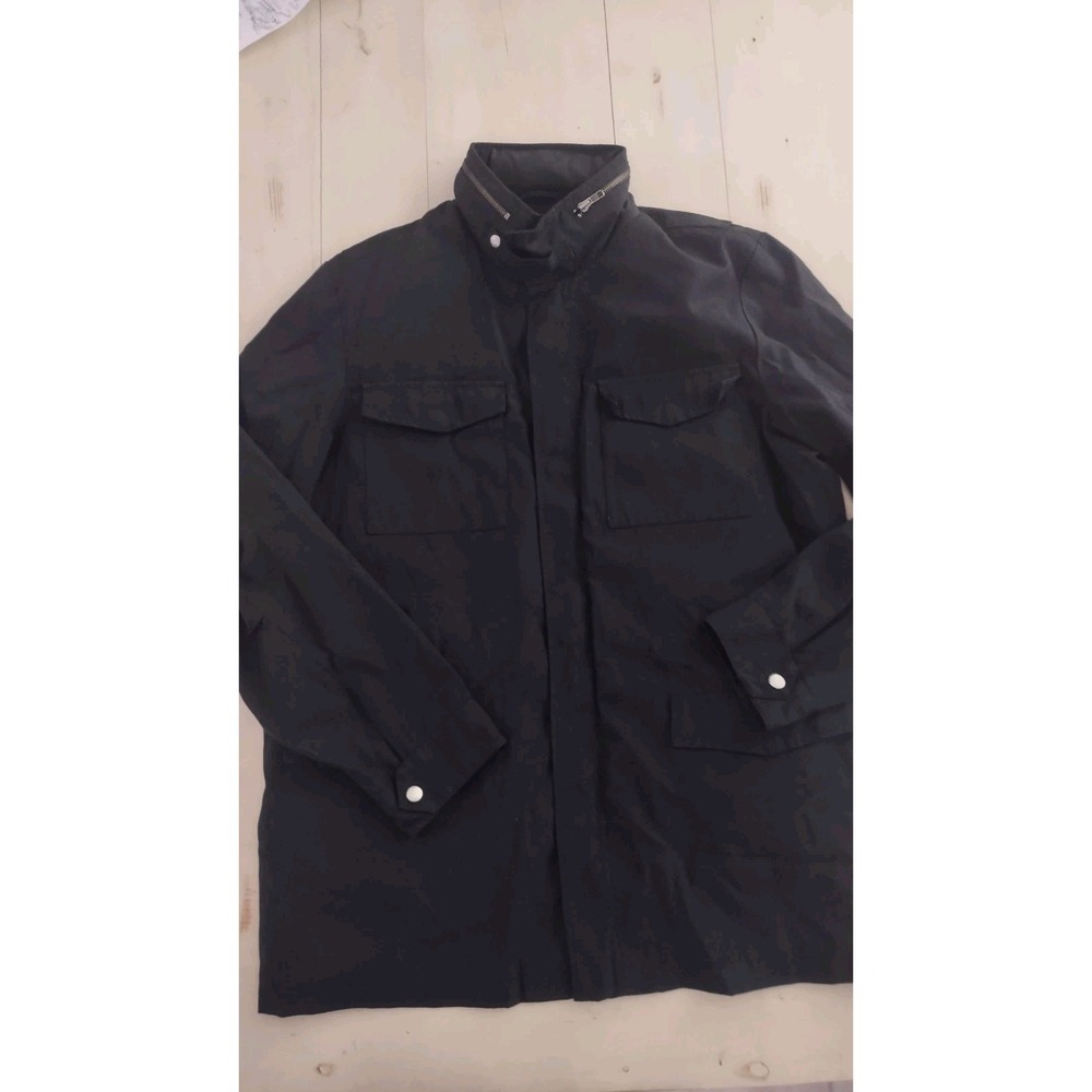 Express Men's Canvas Cargo Utility Style Jacket Black Zipped Hidden Hood‎ Size L